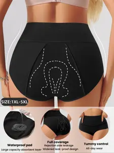 【Plus Size】Women's Solid High Waist Period Panties, Breathable Comfortable Period Knicker for Daily Wear, Tummy Control,Basic Briefs,Women's Underwear for All Seasons, High Waisted Panty, Leakproof Knicker