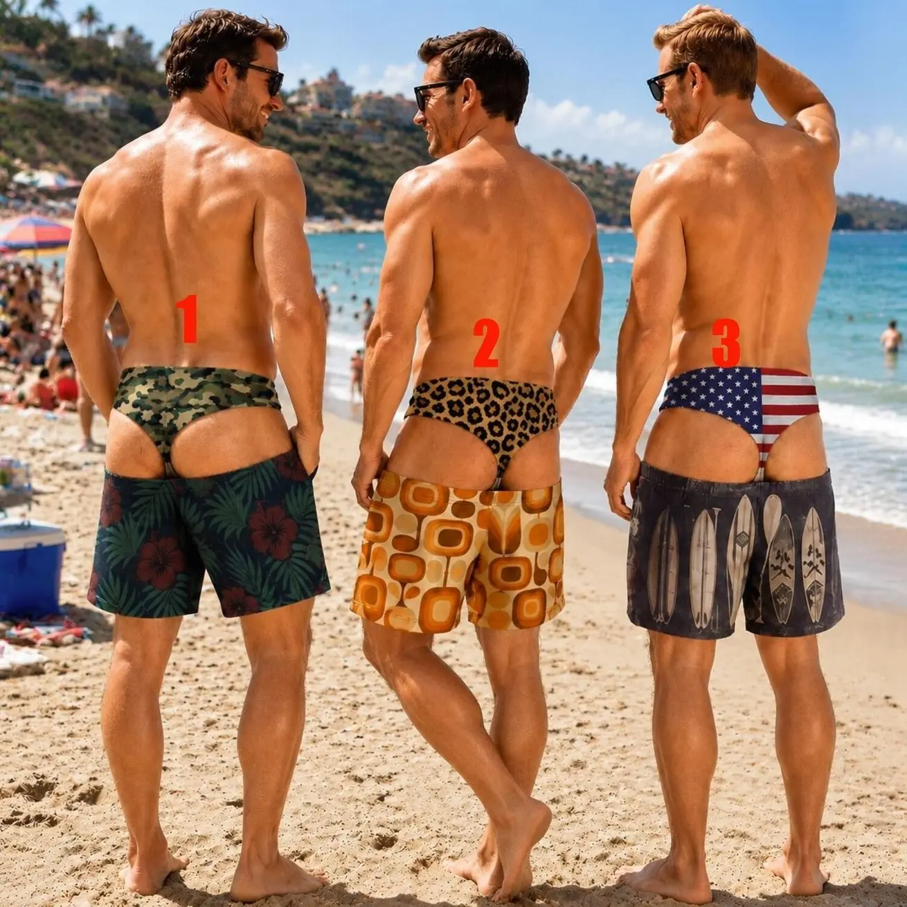Funny Men's Swim Shorts, Fake Underwear Print Beach Trunks, Novelty Summer Gag Gift, Pool Party Outfit for Him