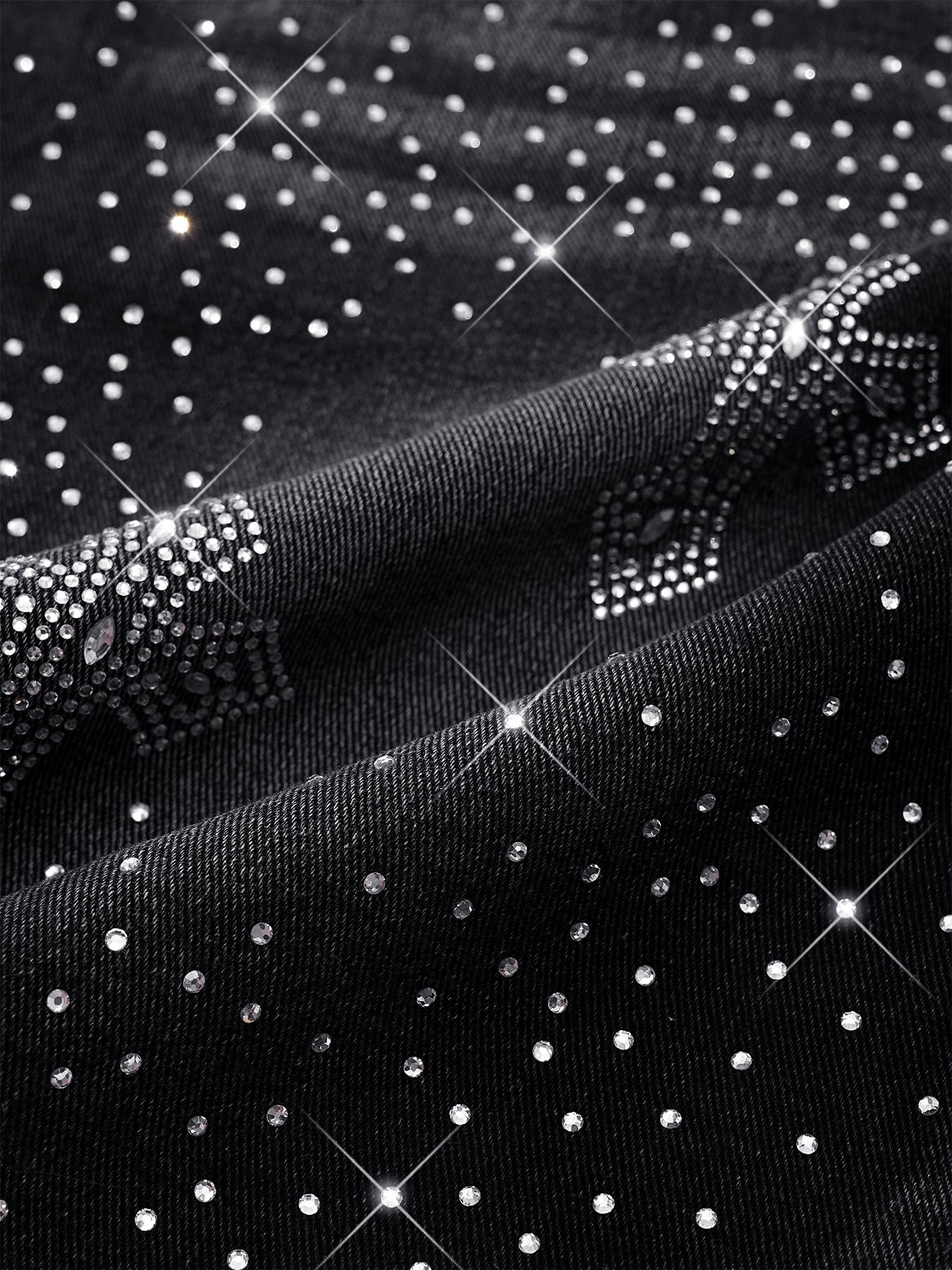 Rhinestone-Embellished Denim Shorts, Low-Rise Frayed Denim Shorts, Loose-Fit Jeans, Distressed Slim-Fit Straight-Leg Jeans