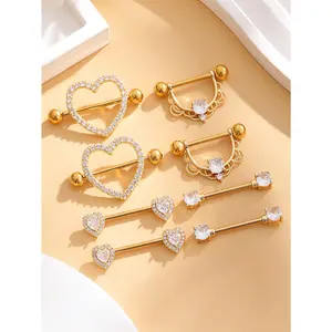 4pairs/Set Stainless Steel Heart & U & Circle Shaped Decor Nipple Rings Valentines Septum Jewelry Waist Beads