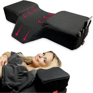 Lash Pillow for Eyelash Extensions - Curved Memory  Bed Pillow,   Rest with  Support, Side Pockets for Tools, Fits Lash Beds for Tech - Black