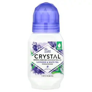 CRYSTAL Mineral-Enriched Deodorant Roll-On, Lavender & White Tea, 2.25 fl oz (66 ml)