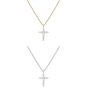 14K Gold Plated Cubic Zirconia Cross Necklace for Women | Cross Faith Pendant Necklaces