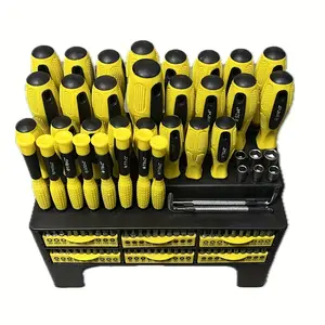 Hot 100Pcs Premium Screwdriver & Bit Set - High-Quality Chrome Vanadium Steel Blades & Bits, Ergonomic Black & Yellow Double-Injected Handles, Includes Storage Rack for Easy Organization-2024