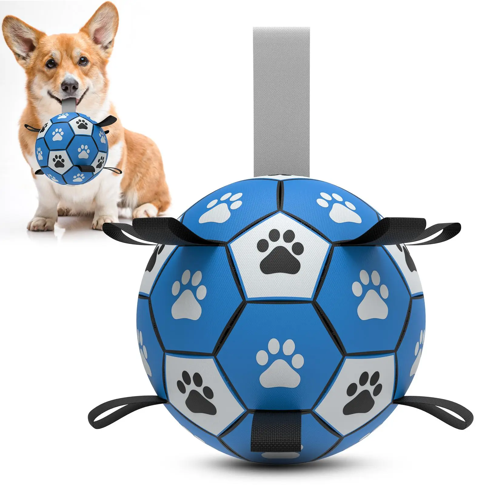 Paw Print Design Dog Toy Ball, Interactive Dog Toy Ball With Nylon Strap & Hand Pump, Pet Interactive Toy Ball for Small Medium Large Breed