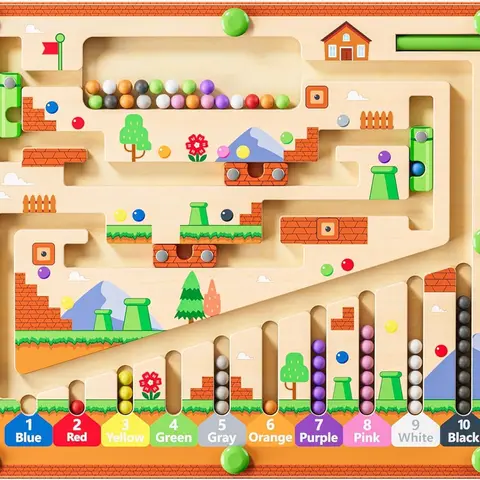 Magnetic Color and Number Maze for Montessori Toys, Wooden Matching Learning Counting Board for Toddler Fine Motor Skills, Concentration Dribble Shift Puzzle Toys for Boys Girls