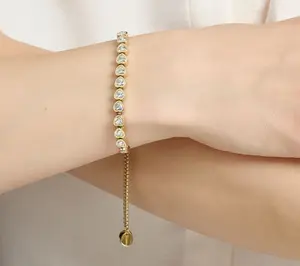 Steel by Diamonique Round Bezel Set Friendship Bracelet