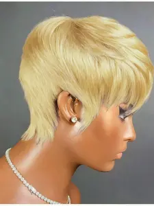 150% Density 6 Inch Short Pixie Cut Human Hair Wig, Straight Layered Wig for Daily Use, Machine-Made Weft, Casual Style, Women's Short Wigs