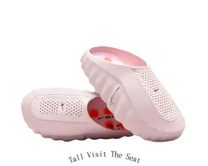 Light Pink EVA Cloud Slides, Breathable Hollow-Out Non-Slip Slippers, Soft Cushioned Casual Footwear
