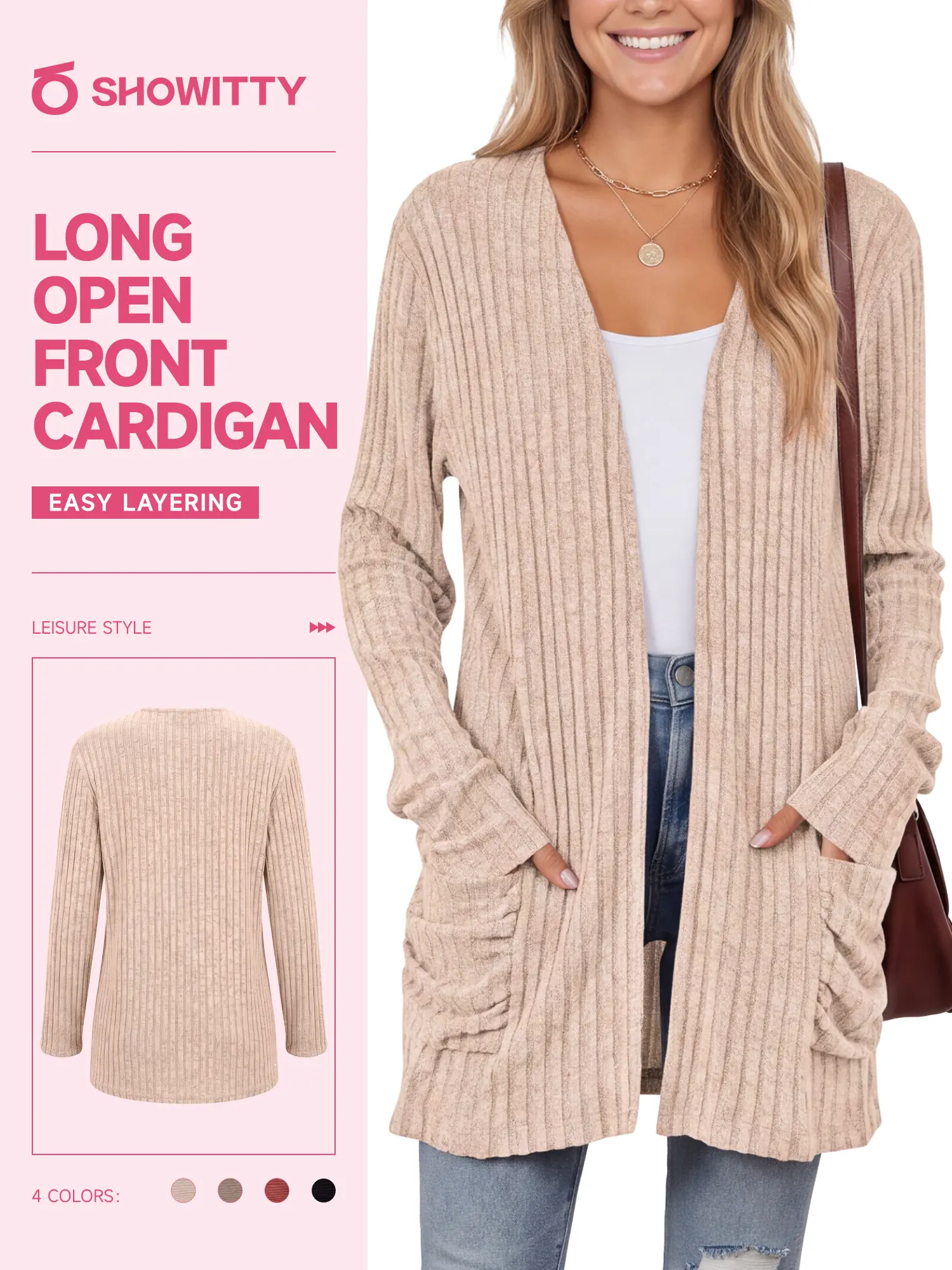 SHOWITTY Women's Fitted Long Sleeve Basic Casual Knit Sweater Outerwear, Knitwear