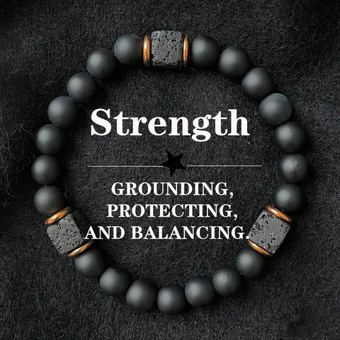 1Pcs Elastic Adjustable Mens Bracelet - 8mm Black Onyx & Lava Stone Beads Bracelets Jewelry  for Men, Beads Charm Bracelet with Elastic Cord, Birthday  for Him Dad Husband gift accessory