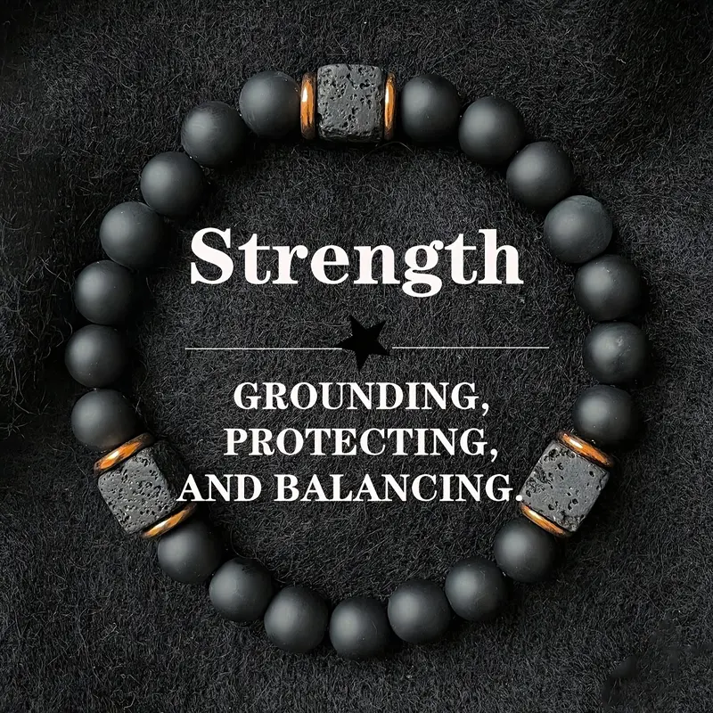 1Pcs Elastic Adjustable Mens Bracelet - 8mm Black Onyx & Lava Stone Beads Bracelets Jewelry for Men, Beads Charm Bracelet with Elastic Cord, Birthday for Him Dad Husband gift accessory