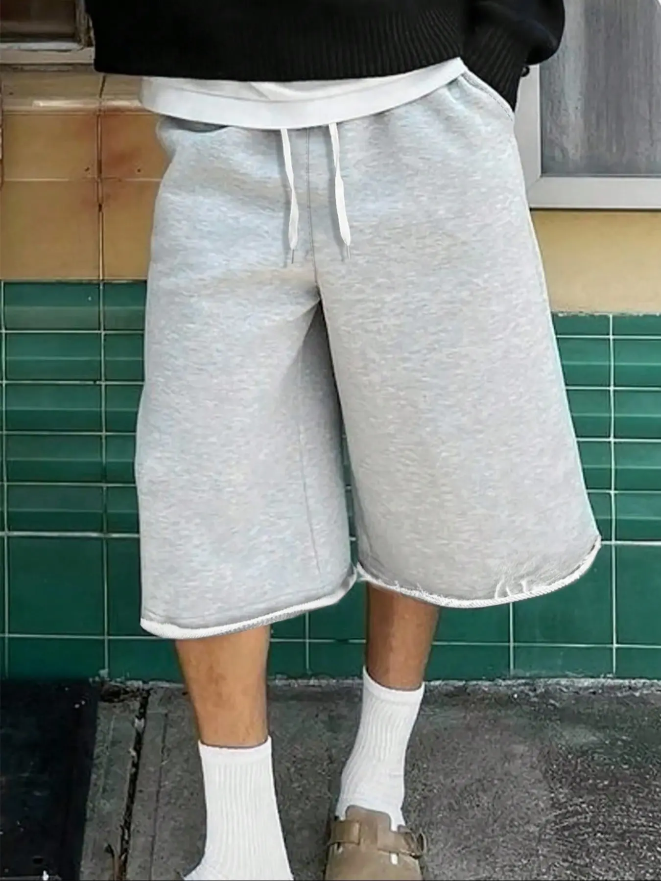 Men's Casual 7-Inch Shorts, Loose, Spring/Summer, Sporty Style, Knit Fabric Suitable For Campus, Skateboarding, Outfit