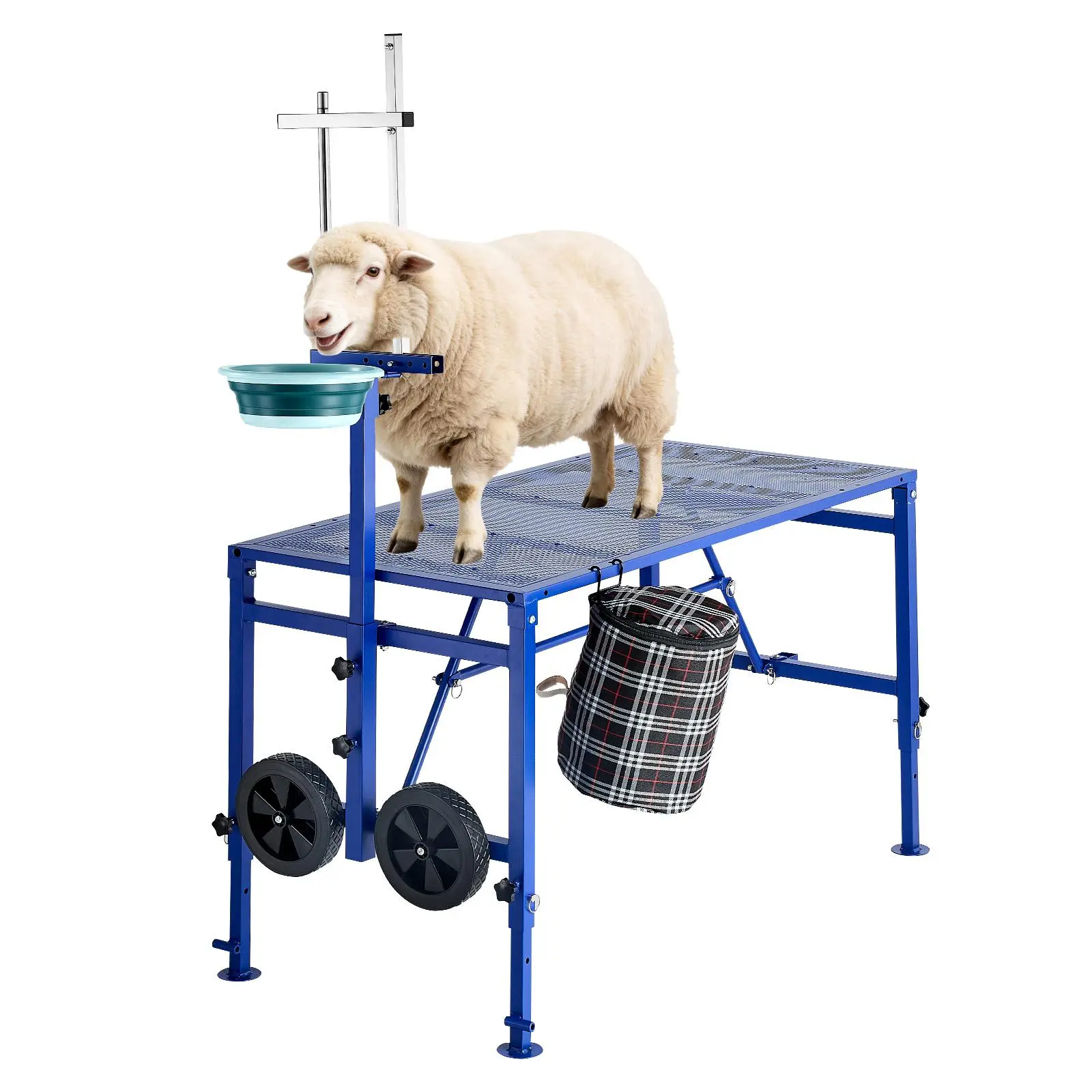【SummerFinds】VEVOR Goat Milking Stand, 600 lbs Heavy Duty Foldable Goat Stand with Feed Bin & Wheels, Adjustable Headpiece & Tool Basket, Stanchion for Grooming & Hoof Trimming, Metal Livestock Platform for Sheep