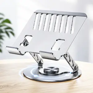 360° Rotating Laptop Stand for Desk, Adjustable Ergonomic Aluminum Laptop Riser with Cooling Vent & Phone Holder, Foldable Heavy Duty Computer Stand for MacBook Air Pro, Dell, HP, Gaming, Home Office, Students, Remote Work Desk Setup Essentials