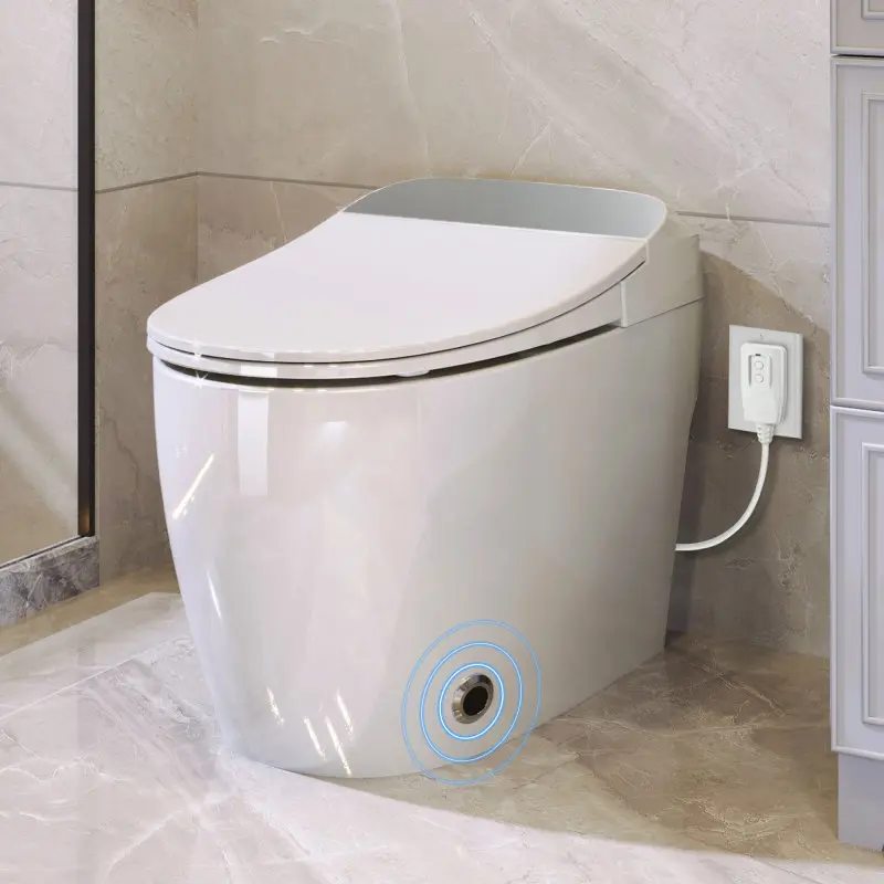 Heated Seat Smart Toilet, One Piece Toilet, Automatic Flush Tank Less Toilet without Bidet, with Foot sensor Flush, White Night Light, Knob Control, Power Outage Flushing, Soft Close Cover,White, Ceramic