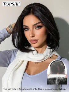 Topshe 13x6 Glueless Lace Front Wig, Black Fiber Short Synthetics Wigs Hair, Breathable Lace, Natural Layered Cut, Long Straight Hair, Comfortable and Easy to Wear, Frontal Wig