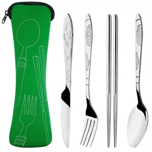 Stainless Steel Cutlery Set, 1 Set Including Spoon, Fork, Knife & Chopsticks & Storage Bag, Portable Tableware Set for Home Kitchen Dining RoomGift