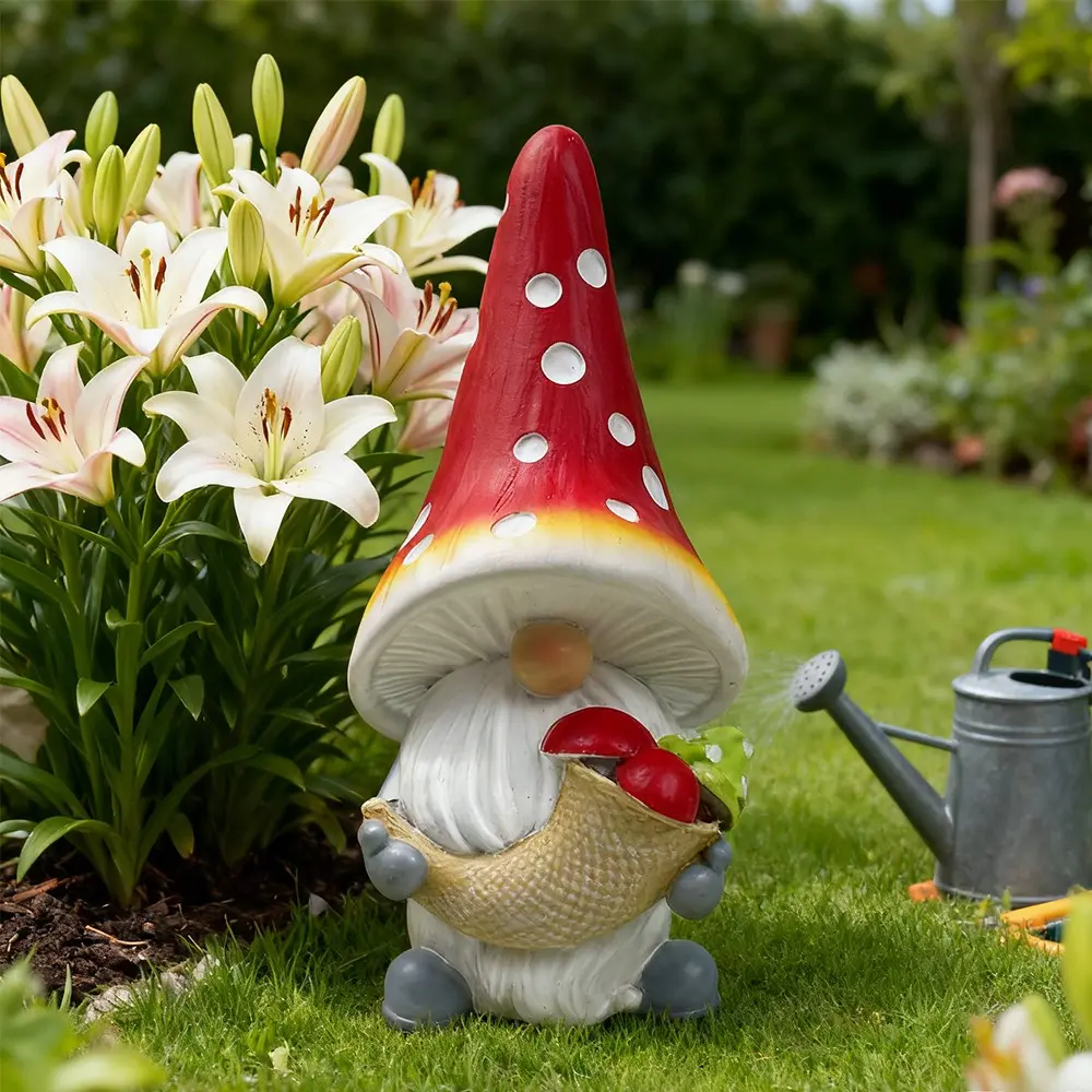 Garden Gnomes Decorative Statues for Yard Decor, Cute Gnomes on Mushroom Sculptures for Outdoor Patio Lawn, Ideal Gift for Christmas, Birthday and Housewarming, Garden Accessories
