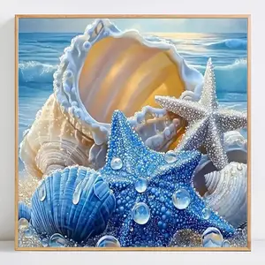 Shell & Starfish Pattern DIY Diamond Arts Colorful Painting Kit without Frame, DIY 5D Diamond Arts Colorful Painting Kit with Tools, DIY Wall Art Decor for Home