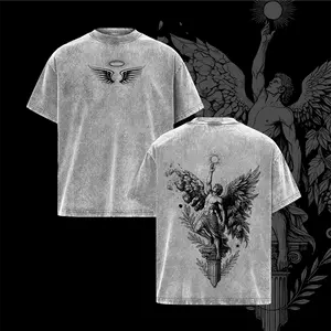 Angel Statue T-Shirt – Vintage Washed Oversized Christian Angel Tee, Heavenly Wings Graphic Shirt, Heavy Cotton Streetwear Top, Unisex Faith Merch Gift for Believers, Gym Wear, Fall Outfits