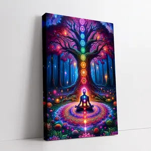 One Piece Tree of Life Healing Chakra Canvas Wall Art, 1.5inch Thick Square Frame, Spiritual Room Decoration, Meditation Bedroom Decoration, Art Gift