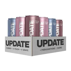Update Energy Drink Variety Pack - 12 Cans, 300mg Paraxanthine, 0 Sugar, 0 Calories, Berry Peach Grape Flavors