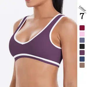 New double-sided brushed fabric color-blocked tight-fitting breathable sports bra with beautiful back design for running, fitness, and yoga for women