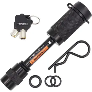 79655 Keyed 1/2" Trailer Hitch Lock with Very Short 2" Span, Safety Tow Hitch Receiver Locking Pin for Class I II Hitches with 1-1/4" Receivers