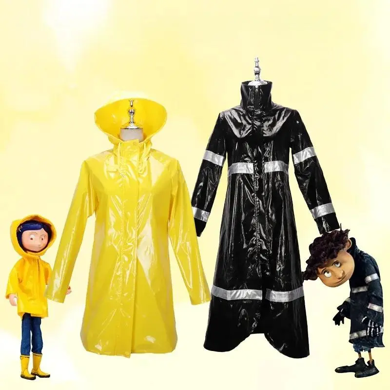 New 2026 Movie Coralin Cosplay Costume Wybie COS Coat Adult Halloween Dress Up Party Yellow Raincoat Jacket Anime Bear House