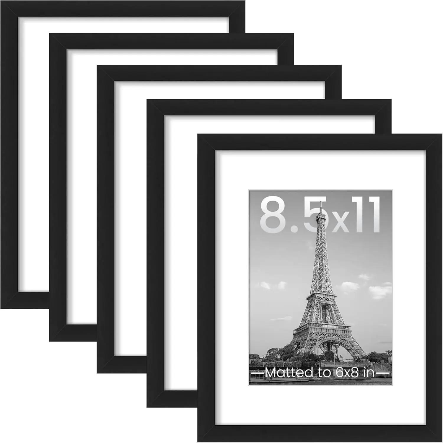 High Quality Modern Black Rectangle Photo Frame Set (5-Pack, 5 Pieces) - 8.5x11 in Without Mat or 6x8 in With Mat, Framed Decor Gallery Wall Set, Wall-Tabletop Art Display Home Decor Supplies