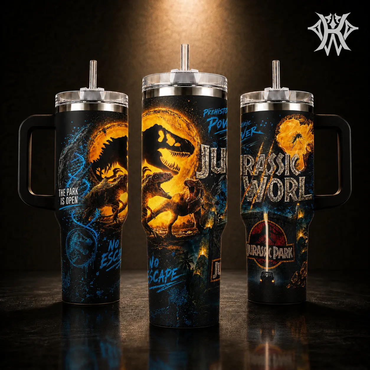 Jurassic World T-Rex Dinosaur 40oz Tumbler with Handle 20oz Skinny Insulated Stainless Steel Travel Mug, Jurassic Park Movie Merch Gift for Fans, Leak-proof Water Bottle Coffee Cup with Straw Art