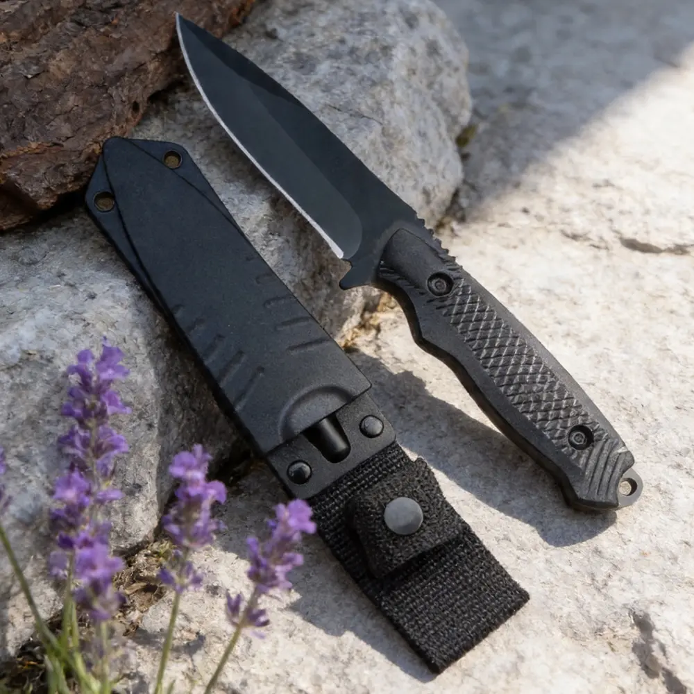 Survival Fixed Blade Knife - Full Tang Tactical Tool, 3.54in 50-Degree Steel Blade, Textured Diamond Grip Handle, 7.88in Overall Length, Secure Nylon Sheath, Survival Gear for Hunting & Defense, Snap-Off Camping Essential