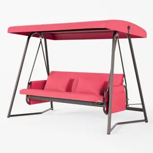 Heavy Duty 3-4 Person Outdoor Porch Swing with Stand, 700 LBS Weight Capacity, Weather Resistant Steel Frame, Comfortable Easy Assembly Patio Hanging Swing for Backyard Garden Lawn Deck, Red