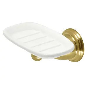 212 MAIN Brass Ceramic Bathroom Organization Accessory - 2.44 in. Heritage Wall-Mount Soap Dish Holder, Brushed Brass Soap Saver