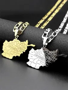 Afghanistan Map Province Name Pendant Necklace for Men Women Stainless Steel Gold Color National Hip Hop Chain