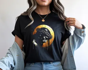 Gold Flake Jesus Crown of Thorns Christian Believer Bella Canvas Adult Unisex Black T Shirt