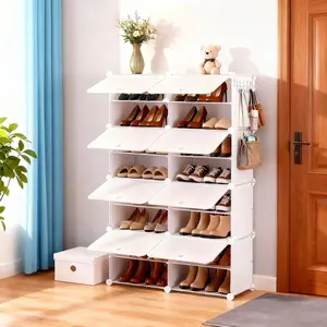 8-Tier Stackable Shoe Storage Cabinet, Waterproof Metal Unit with Drawer, Hanging & Easy Installation Option for Home Organization