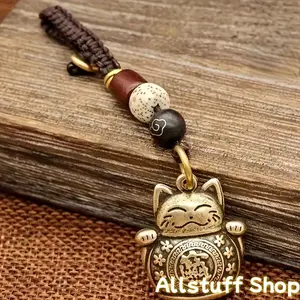 2pcs Fortune Cat Vintage Mini Brass Keyring, Cute Cat Car Creative Keychain, Bag Pendant, Hollow-Out Cat Vintage Keychain for Men and Women