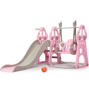 Rengue 4 in 1 Kids Slide and Swing Set, Indoor/Outdoor Playground for Toddlers 1-6 Kids Baby with Basketball Hoop, Climber Slide Toddlers Playset for Boys and Girls Backyard Playground