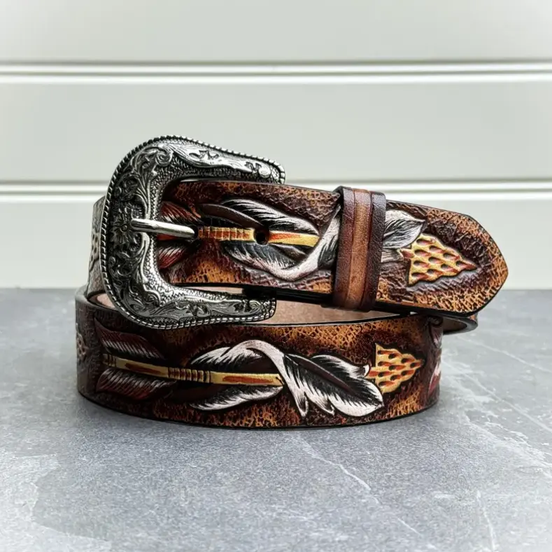 Brown Western Cowgirl Women\'s Buckle & Embossed Print Belt Girls Western Belts for Women Brown Cowgirl Belt Cowboy  main image 3