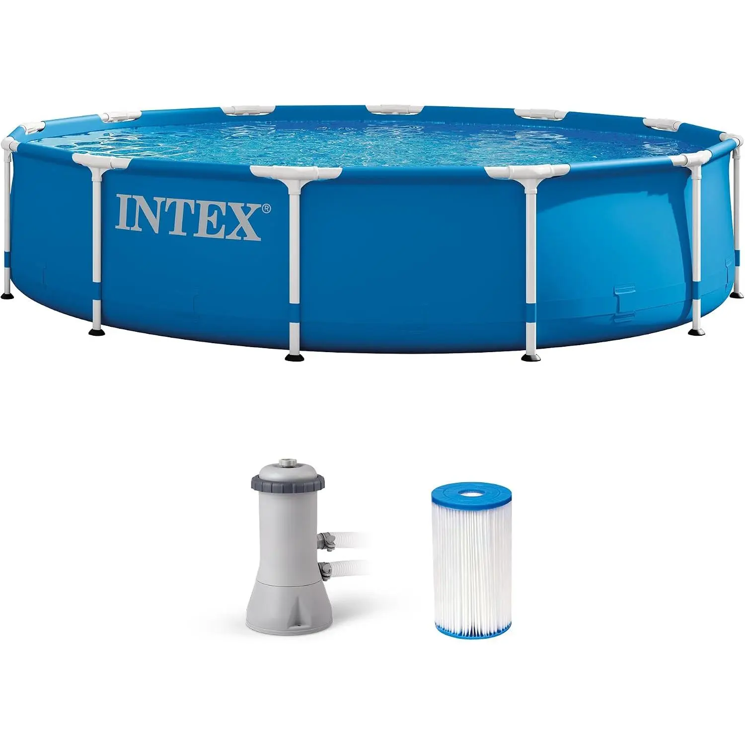 INTEX 12x30" PVC Plastic Round Above Ground Pool Set with Metal-Steel Frame, 530 GPH Cartridge Filter Pump, Type A Filter Cartridge, 1718gal Capacity for Backyard Fun