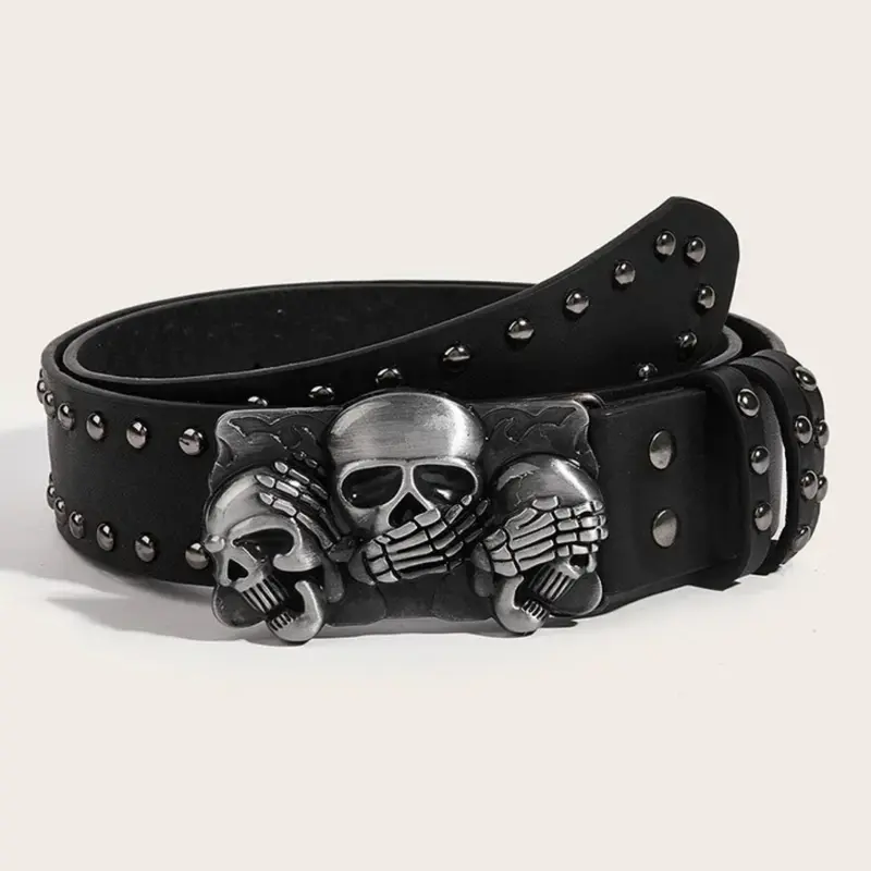 1pc New Cool Belts For Women High Quality Luxury Brand Punk Fashion Belt With Buckle Punk Goth Rivet Black Jeans Unisex Men Belt Paw Skull Buckle Waistband Man Punk Style Belt