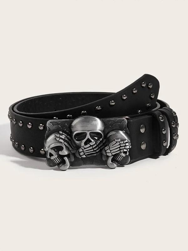 1pc New Belts For Women High Quality Luxury Brand Punk Goth Rivet Black Jeans Unisex Men Belt Paw Skull Buckle Waistband Man Punk Style Belt