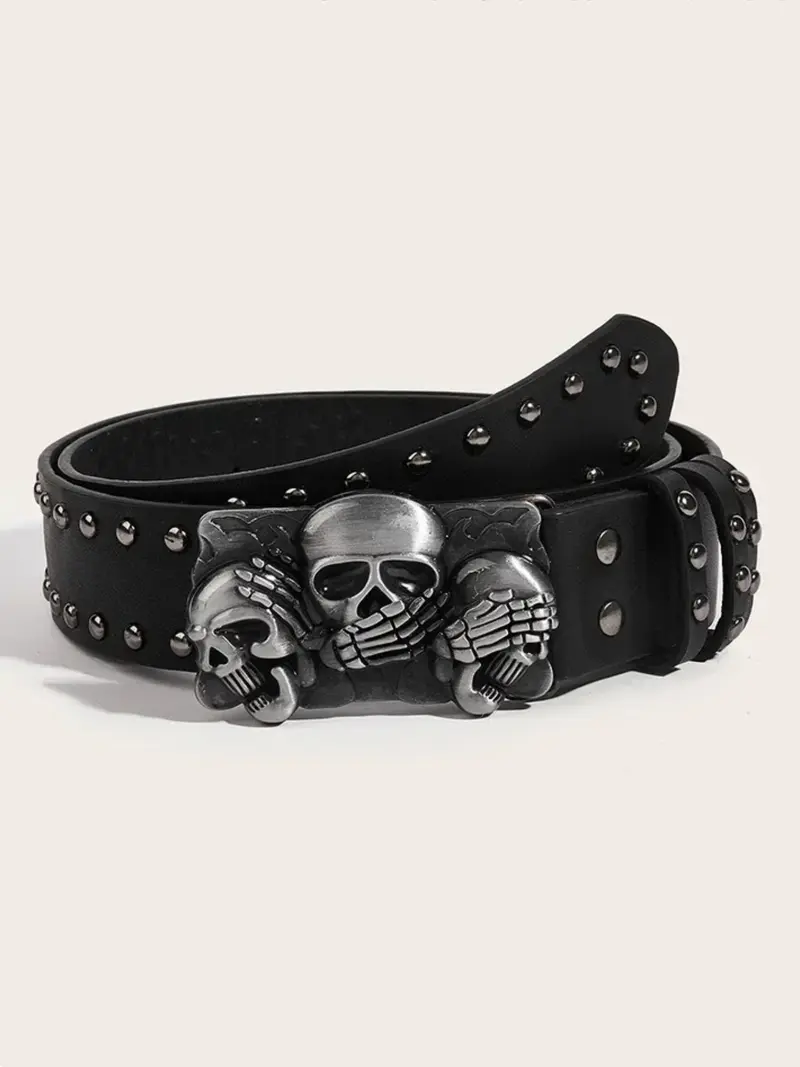 1pc New Belts For Women High Quality Luxury Brand Punk Goth Rivet Black Jeans Unisex Men Belt Paw Skull Buckle Waistband Man Punk Style Belt