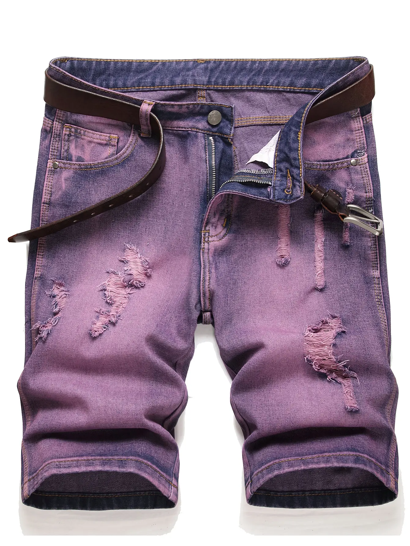 Men's Ripped Denim Shorts Distressed Slim Fit Jean Shorts for Men Casual Straight Fit Summer Ripped Shorts