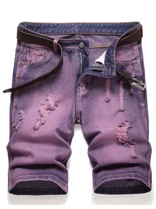 Men's Ripped Denim Shorts Distressed Slim Fit Jean Shorts for Men Casual Straight Fit Summer Ripped Shorts