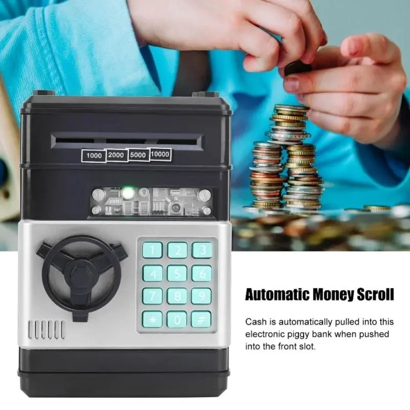 Kids' ATM Piggy Bank - Electronic Money Saving Box with ATM Safe Code, Numeric Keypad Lock, Coin Slot Front - Single Unit Pack - Birthday Gift for Ages 3-12 - Home Decor Home Supply Toy