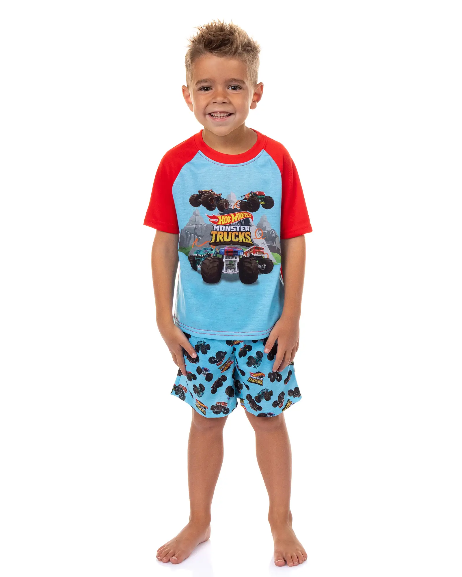 Hot Wheels Toddler Boy's Monster Trucks Toys Tossed Print Sleep Pajama Set Short