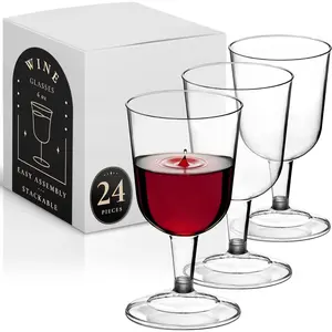 24 Pack Plastic  Glasses, 6 Oz  Plastic Cups, Shatter-Resistant, Disposable  Glasses Set for Weddings, Outdoor Parties, Picnics,  and Stackable (Pack of 24)